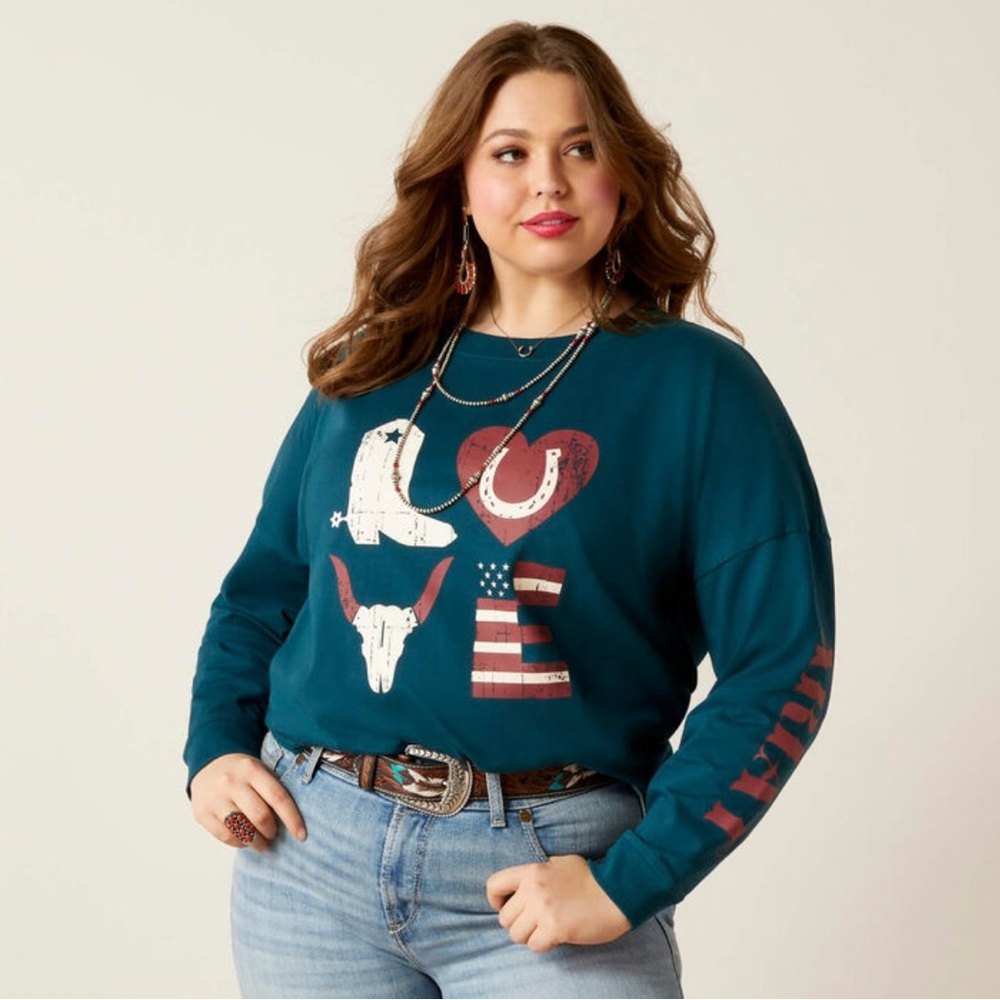 Ariat Teal Oversize Long Sleeve Top